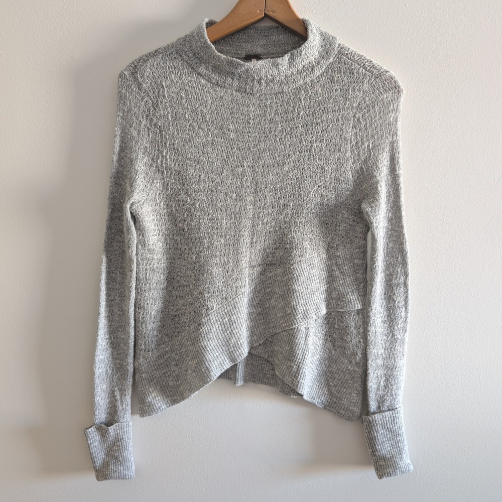 Free People Grey Marled Crossover Tulip Hem Mock Neck Sweater Womens XS